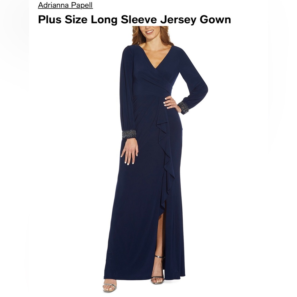 Adrianna Papell Women’s Long Sleeve Drape jersey dress with sleeve embellishment